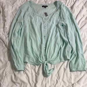 The Limited Green Buttoned Tie Front Blouse